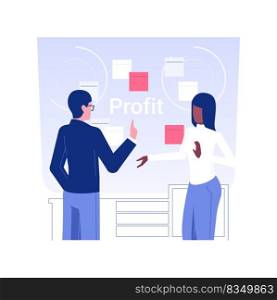 Business idea isolated concept vector illustration. Group of business partners discussing new startup investment strategy, raising money, funding idea, brainstorming process vector concept.. Business idea isolated concept vector illustration.