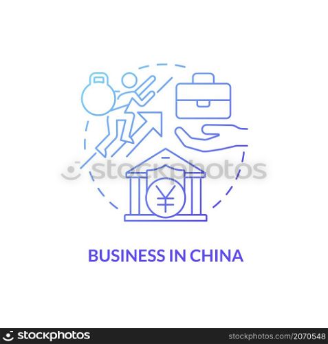 Business in China blue gradient concept icon. Country with business-friendly environment abstract idea thin line illustration. Isolated outline drawing. Roboto-Medium, Myriad Pro-Bold fonts used. Business in China blue gradient concept icon