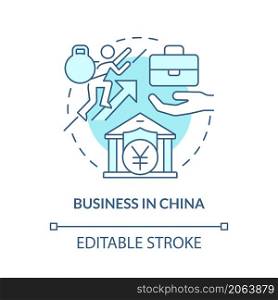 Business in China turquoise concept icon. Attracting foreign investors abstract idea thin line illustration. Isolated outline drawing. Editable stroke. Roboto-Medium, Myriad Pro-Bold fonts used. Business in China turquoise concept icon