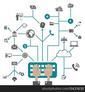 Business in computer networks. A vector illustration
