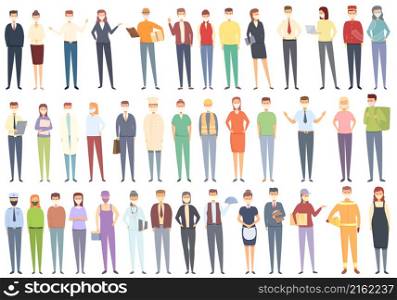 Business in masks icons set cartoon vector. Office man. Suit person. Business in masks icons set cartoon vector. Office man