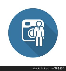 Business in Social Network Icon. Flat Design.. Business in Social Network Icon with Man and Photo Camera. Isolated Illustration.