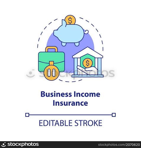 Business income insurance concept icon. Corporate insurance abstract idea thin line illustration. Isolated outline drawing. Editable stroke. Roboto-Medium, Myriad Pro-Bold fonts used. Business income insurance concept icon