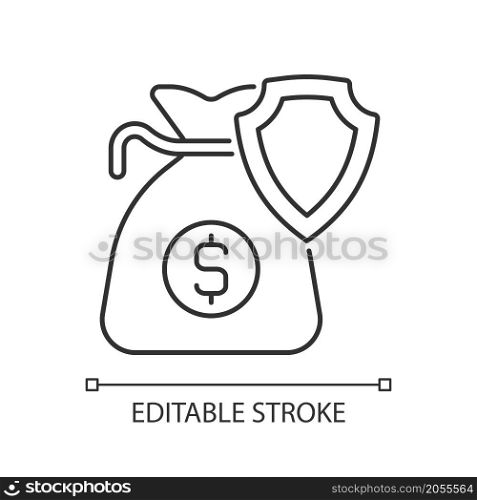 Business income insurance linear icon. Financial protection of entrepreneurs. Thin line customizable illustration. Contour symbol. Vector isolated outline drawing. Editable stroke. Arial font used. Business income insurance linear icon