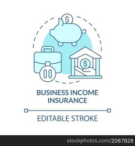Business income insurance turquoise concept icon. Banking and savings abstract idea thin line illustration. Isolated outline drawing. Editable stroke. Roboto-Medium, Myriad Pro-Bold fonts used. Business income insurance turquoise concept icon