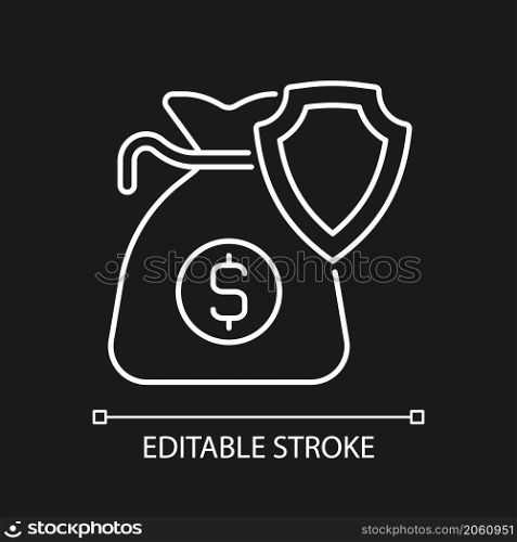 Business income insurance white linear icon for dark theme. Interruption insurance. Thin line customizable illustration. Isolated vector contour symbol for night mode. Editable stroke. Arial font used. Business income insurance white linear icon for dark theme