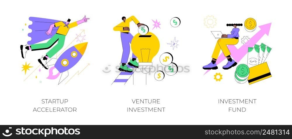 Business incubator abstract concept vector illustration set. Startup accelerator, venture investment fund, startup mentoring, business opportunity, angel investor, entrepreneur abstract metaphor.. Business incubator abstract concept vector illustrations.