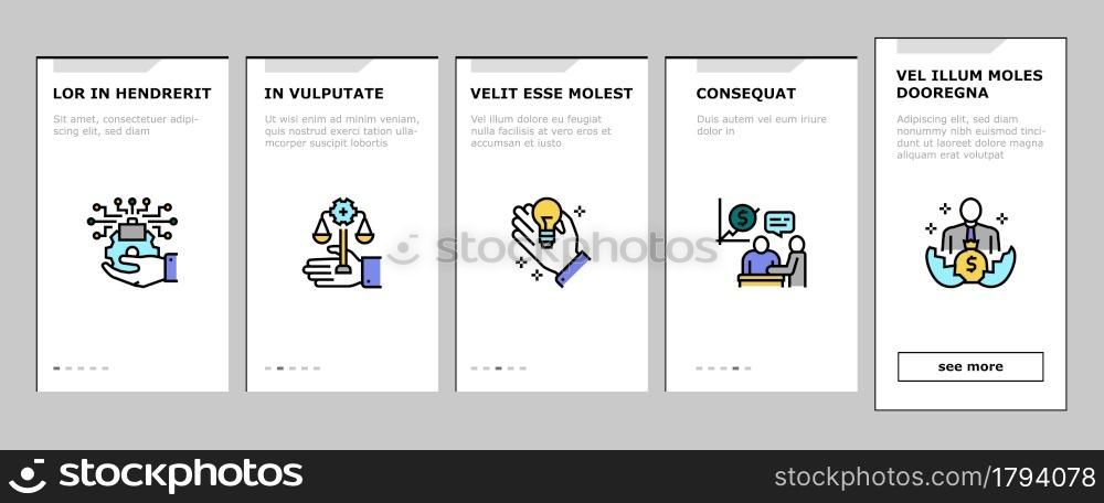 Business Incubator Onboarding Mobile App Page Screen Vector. Incubator Education Resource And Training, Marketing Assistance And Strategic Partners Illustrations. Business Incubator Onboarding Icons Set Vector