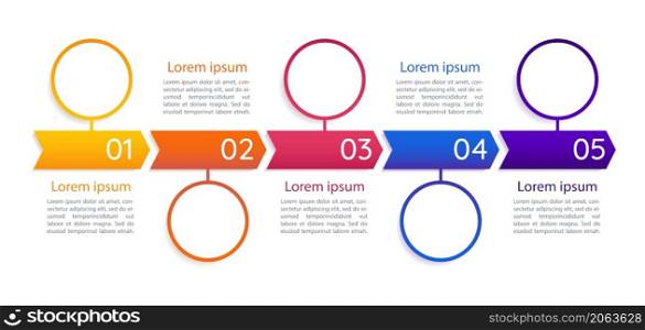 Business infographic chart design template. Professional management. Abstract infochart with copy space. Instructional graphics with 5 step sequence. Quicksand Medium, Myriad Regular fonts used. Business infographic chart design template