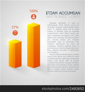 Business infographic concept with 3d two orange columns icons text and percentage isolated vector illustration. Business Infographic Concept