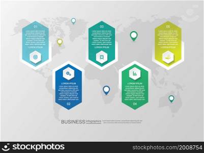 Business infographic flat template with 5 step