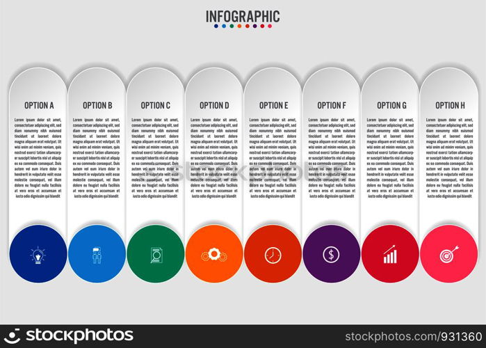 Business infographic labels template with 8 options.Creative concept for infographic.