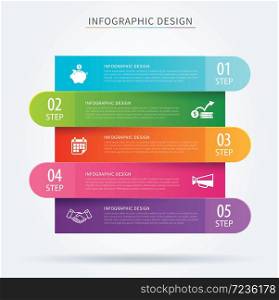 Business infographic tab progress concept with 5 step.Performance and success layers.Can be used for workflow layout, number options, web design, presentations,abstract background