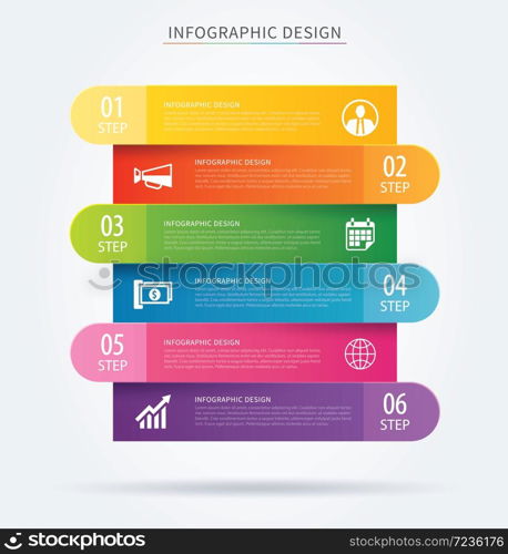 Business infographic tab progress concept with 6 step.Performance and success layers.Can be used for workflow layout, number options, web design, presentations,abstract background