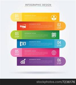 Business infographic tab progress concept with 6 step.Performance and success layers.Can be used for workflow layout, number options, web design, presentations,abstract background