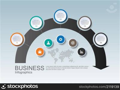 Business infographic template circle colorful with 5 step