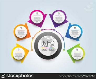 Business infographic template circle colorful with 6 step