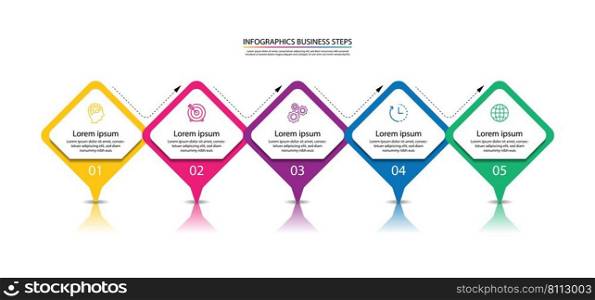 Business infographic template colorful elements flat with 5 step