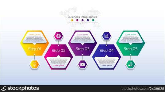 Business infographic template colorful with 5 step