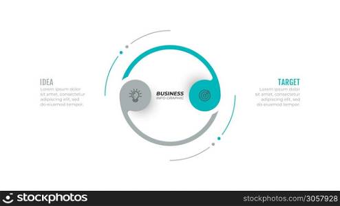 Business Infographic template. Creative design layout with circle and marketing icons. Vector with 2 options, steps.