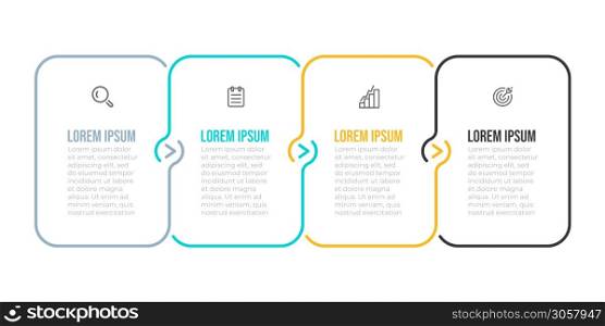 Business infographic template. Thin line design with number and arrows. Timeline with 4 options or steps.