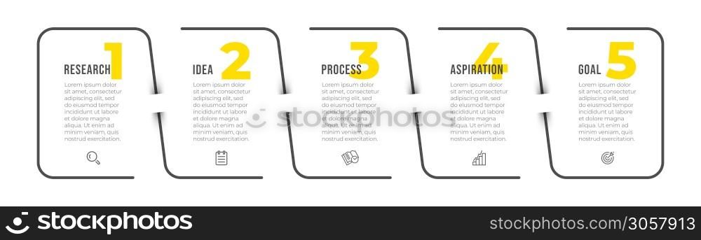 Business Infographic template. Timeline design with icons and 5 options or steps. Vector thin line design elements for business process step.