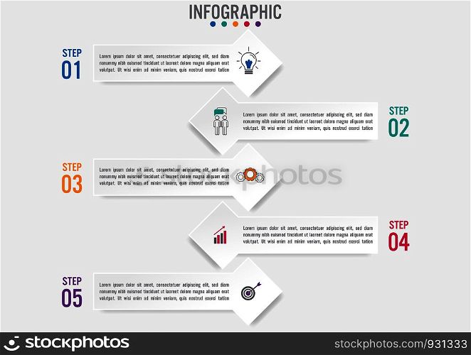 Business infographic template with 5 options arrows shape