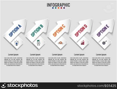 Business infographic template with 5 options arrows shape, Abstract elements diagram or processes and business flat icon, Vector business template for presentation.Creative concept for infographic.