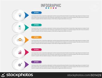Business infographic template with 5 options circular shape, Abstract elements diagram , parts or processes and business flat icon, Vector business template for presentation.Creative concept for infographic.
