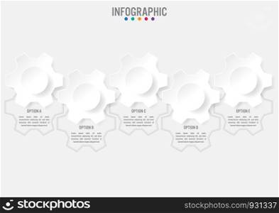 Business infographic template with 5 options gear shape