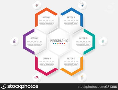 Business infographic template with 6 options hexagonal shape,Creative concept for infographic.