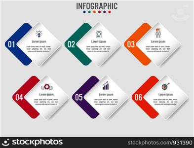 Business infographic template with 6 rectangular shape options