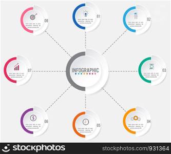 Business infographic template with 8 options circular shape