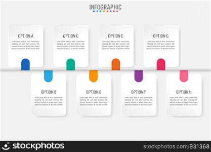 Business infographic template with 8 rectangular shape options, Abstract elements diagram or processes and business flat icon, Vector business template for presentation.