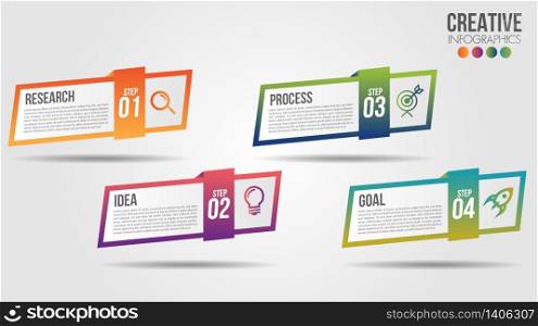 Business Infographic timeline design template with icons and 4 numbers options or steps. Can be used for process presentations, workflow layout, diagram, banner, flow chart, info graph.