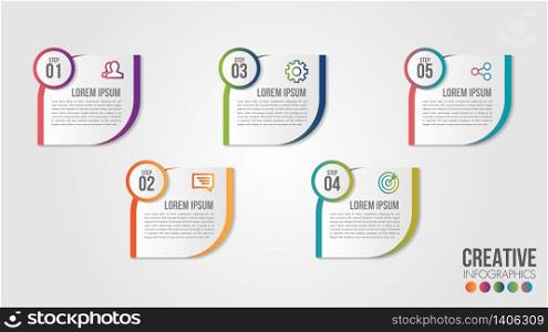 Business Infographic timeline design template with icons and 5 numbers options or steps. Can be used for process presentations, workflow layout, diagram, banner, flow chart, info graph.