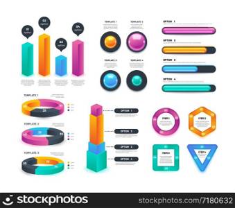 Business infographic. Workflow charts, circular diagrams, annual marketing reports. 3d vector collection. Chart project, step 3d infographic illustration. Business infographic. Workflow charts, circular diagrams, annual marketing reports. 3d vector collection