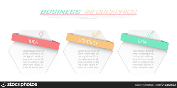 Business Infographics. 3 steps to achieve the result. Stages of development, workflow, marketing or plan. Business strategy with icons. Diagram of the report, statistics and training.