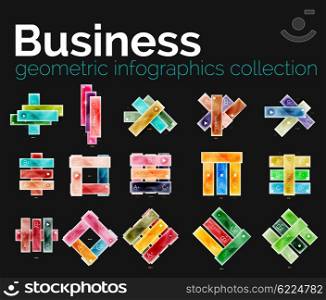 Business infographics collection - glossy stripes. Glass style. Infographics layout concept set, menu ui app banners