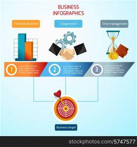Business infographics set with financial analytics cooperation time management symbols vector illustration