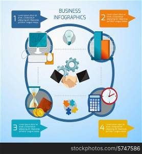 Business infographics set with management analytics and financial symbols vector illustration