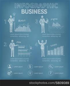 Business infographics set with strategy graphs and personnel vector illustration. Sketch Business Infographics