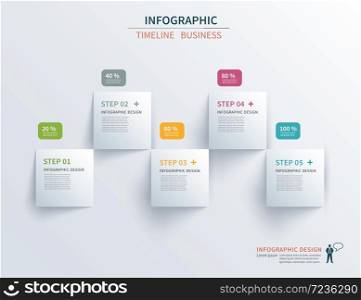 Business infographics template 5 steps with square. Can be used for workflow layout, diagram, number options, web design, presentations