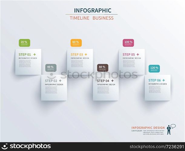 Business infographics template 6 steps with square. Can be used for workflow layout, diagram, number options, web design, presentations