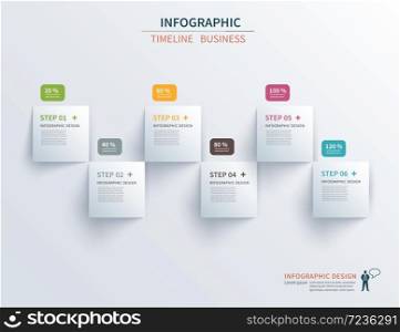 Business infographics template 6 steps with square. Can be used for workflow layout, diagram, number options, web design, presentations