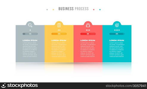 Business infographics. Timeline design rectangular template with icons and 4 options, steps or process. Vector illustration.