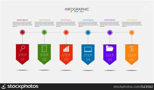 Business Infographics Vector Design elements template. 6 options or steps timeline diagram, Can be used for presentation