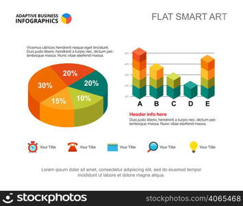 Business infographics with pie chart and bar graph. Editable presentation slide template, flat smart art. Data for statistic, analysis, marketing concept