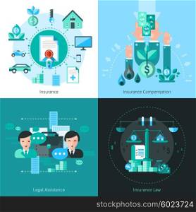 Business Insurance Concept Icons Set . Business insurance concept icons set with legal assistance symbols flat isolated vector illustration