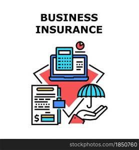 Business Insurance Vector Icon Concept. Business Insurance For Protect Company And Investment. Official Contract Agreement For Save Businessman Money And Real Estate Color Illustration. Business Insurance Concept Color Illustration